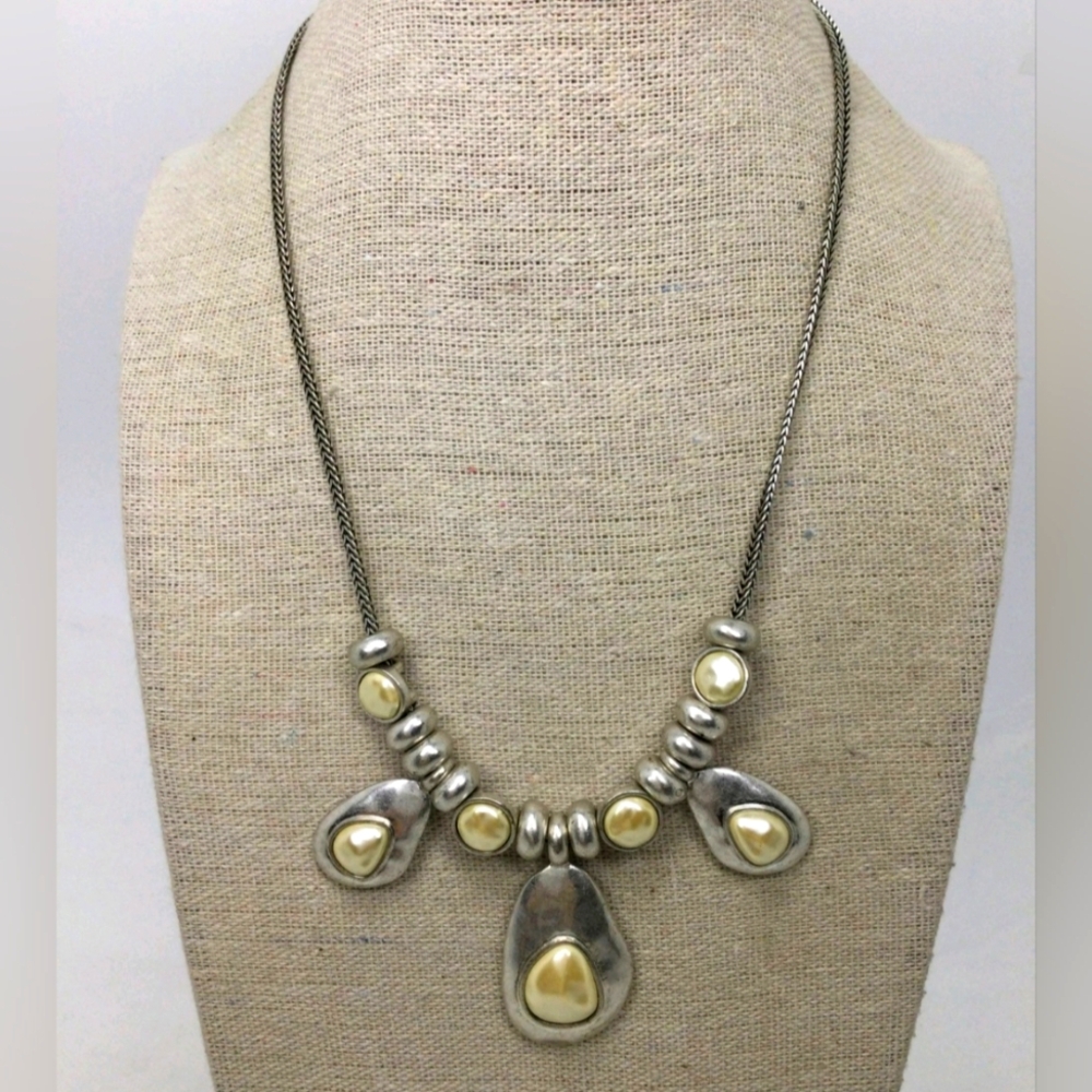 Lucky Brand Silvertone Faux Pearl Tear Drop Necklace